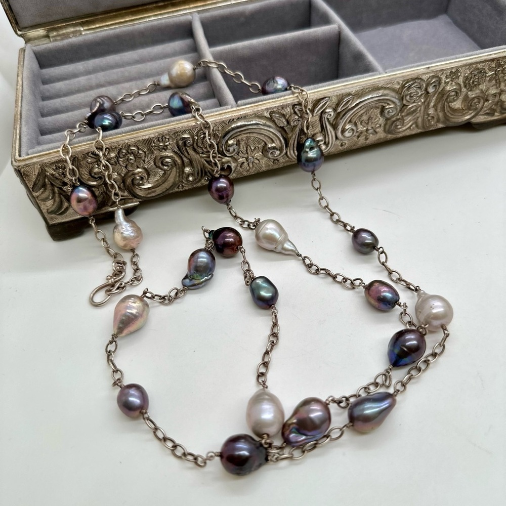 Vintage Baroque Pearl Silver Necklace
